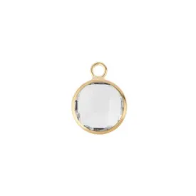 10mm Round Clear Faceted Glass Charm with Gold Plating