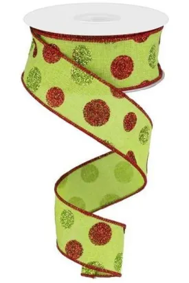 1.5" Multi Glitter Dots Ribbon: Lime/Red/Green