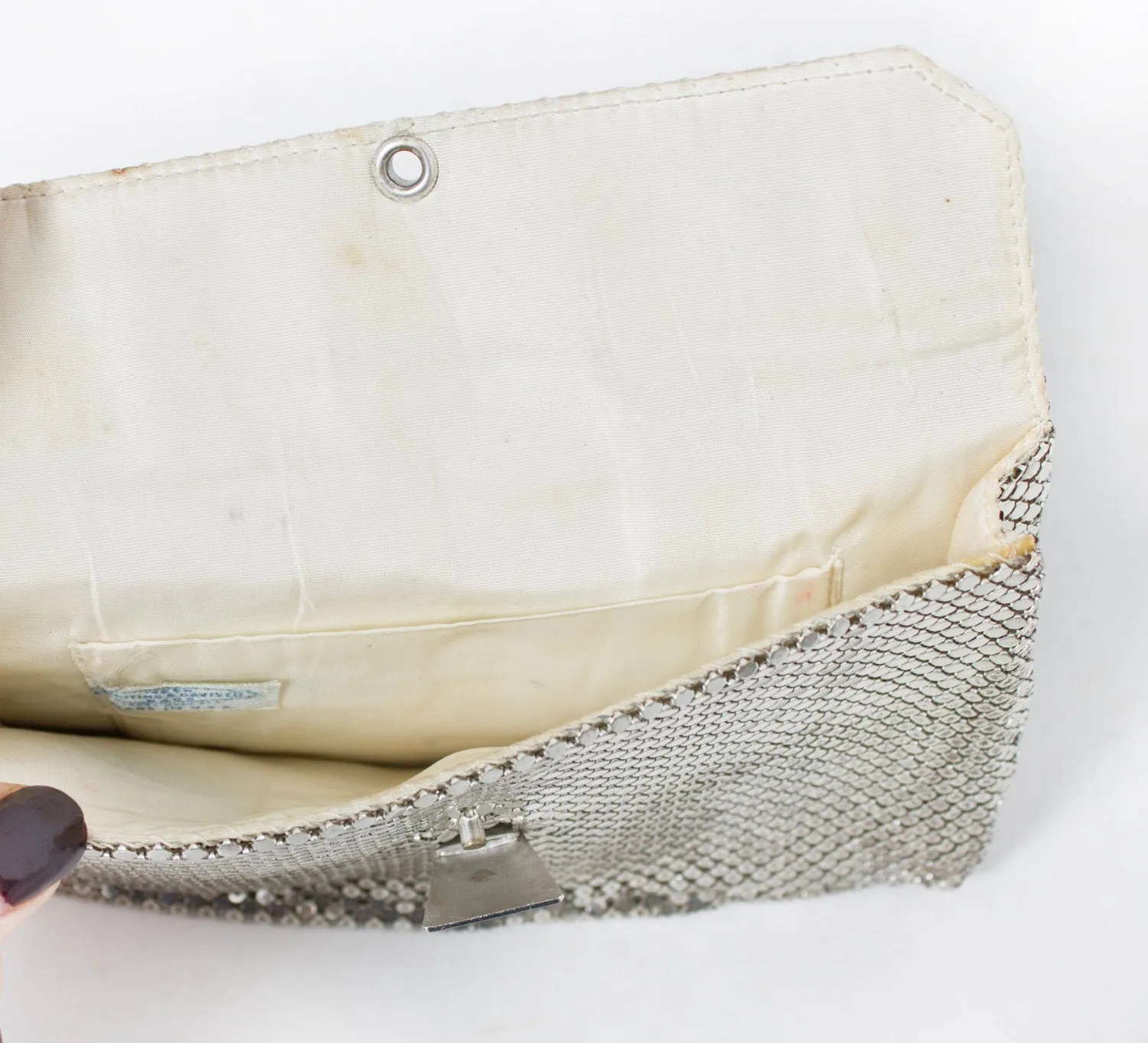 1950s Whitting & Davis Purse Mesh Silver Metal Clutch Bag