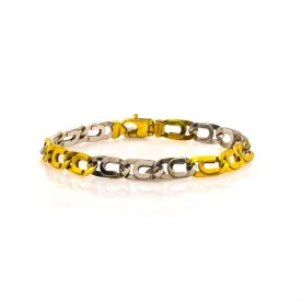 22K Multi Tone Gold Men's Bracelet W/ Oval Links & Magnet Details