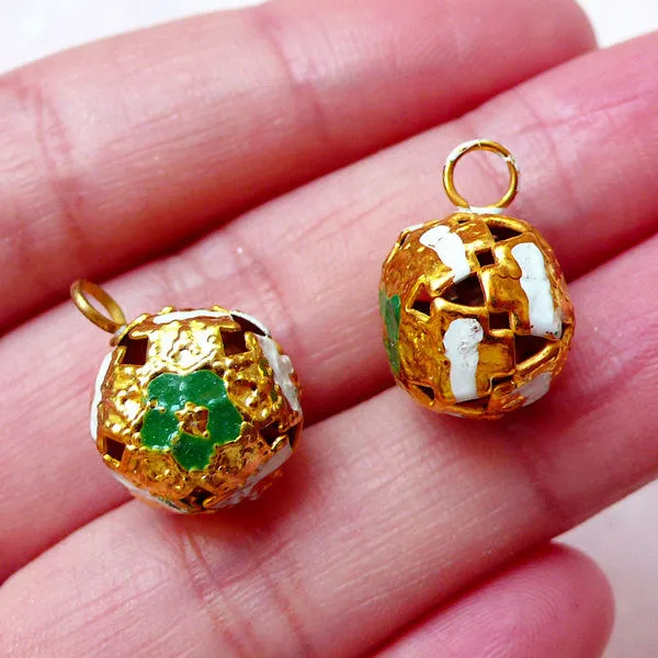 3D Bell Enamel Charms (5pcs / 12mm x 16mm / Green, White & Gold) Jewelry Keychain Key Fob Wine Glass Handbag Clutch Pouch Charm DIY CHM1527