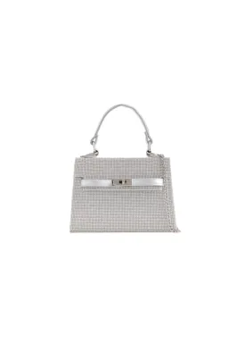 ACTION STYLISH SMALL BAG WITH BUCKLE AND CHAIN DETAIL IN SILVER