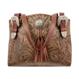 American West Womens Lariats and Lace Distressed Charcoal Leather Handbag Bag