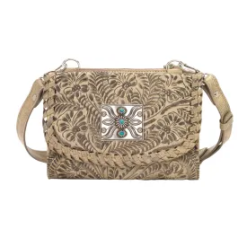 American West Womens Mohave Canyon Sand Leather Crossbody Bag