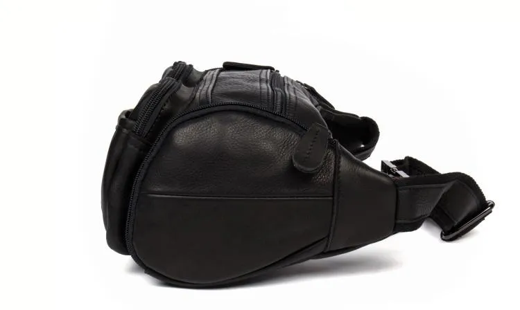 Black Leather Mens Cool Barrel Waist Bag Fanny Pack Hip Pack Cool Bum Bag for men