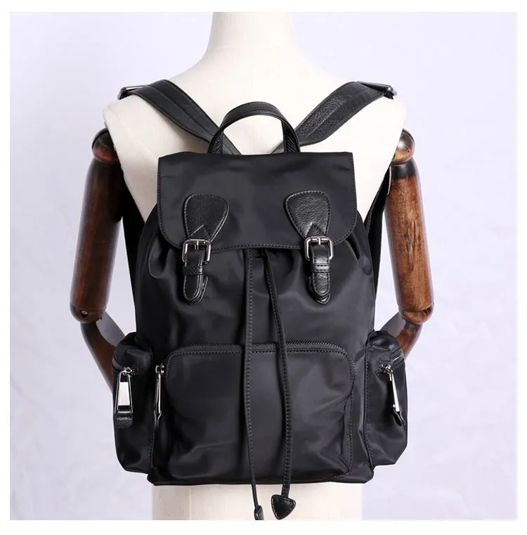 Black Nylon Backpack Womens School Backpacks Purse Nylon Leather Travel Rucksack for Ladies