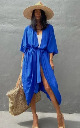 Bohemian Long Kimono, Beach Cover Up Kimono, Solid Color Bohemian Kimono