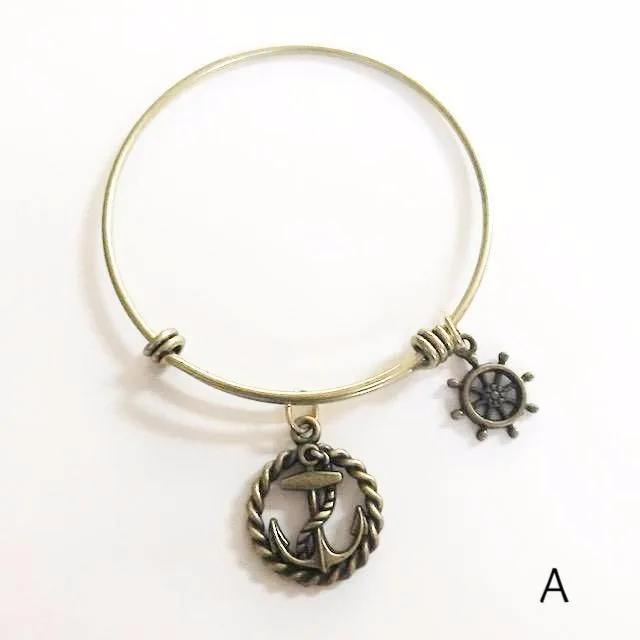 Bronze bracelet with bronze charm/stacking/expandable to fit everyone