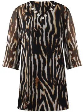 Brown Plus Size Animal Print Sheer Swimwear Cover Up Size X-Large