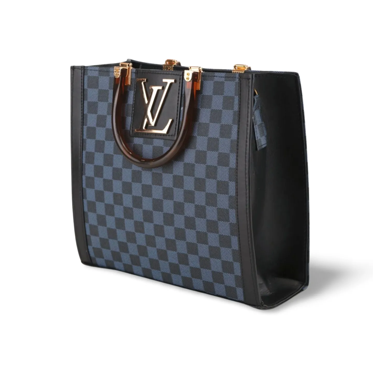 Chic Checkered Tote Bag with Plastic Handles and Strap