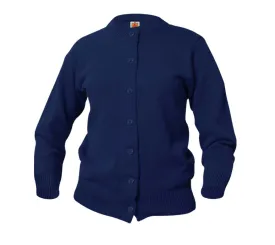 Crewneck Cardigan - w/ School Logo - Navy