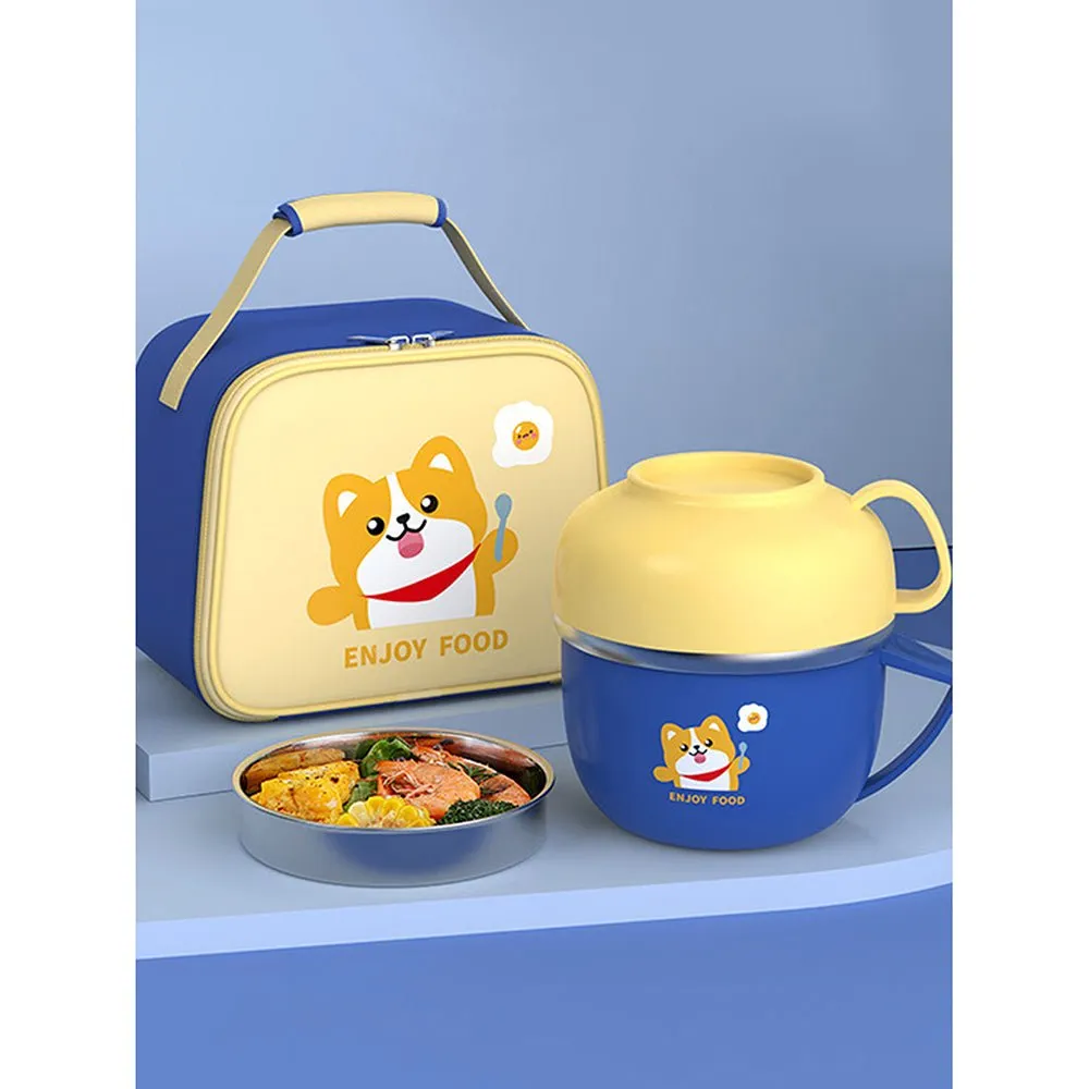 Dark Blue Small Size, Foxy Dual Handle Soup and Noodles Lunch Box with matching Cover