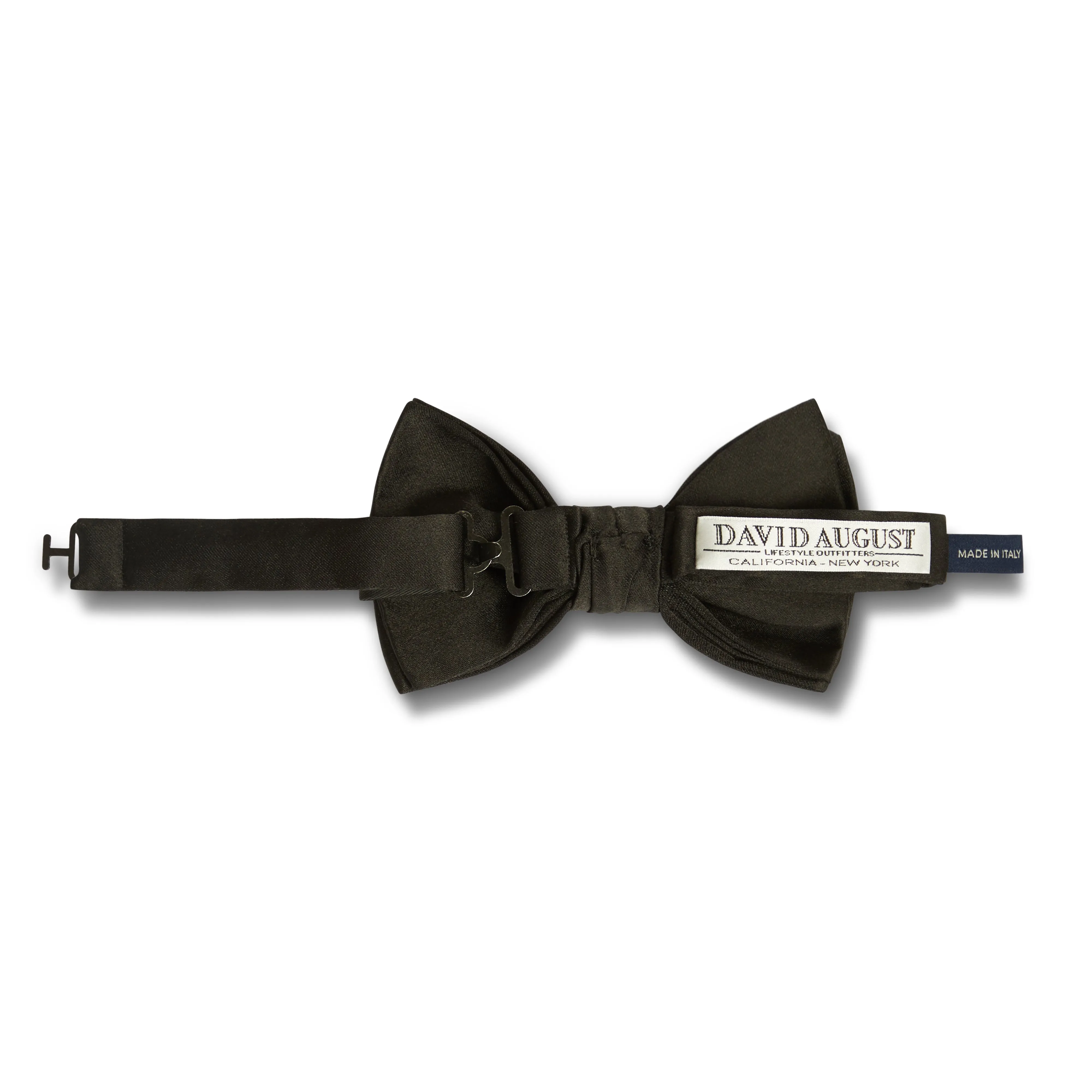 DAVID AUGUST PRE-TIED BLACK SATIN BOW TIE