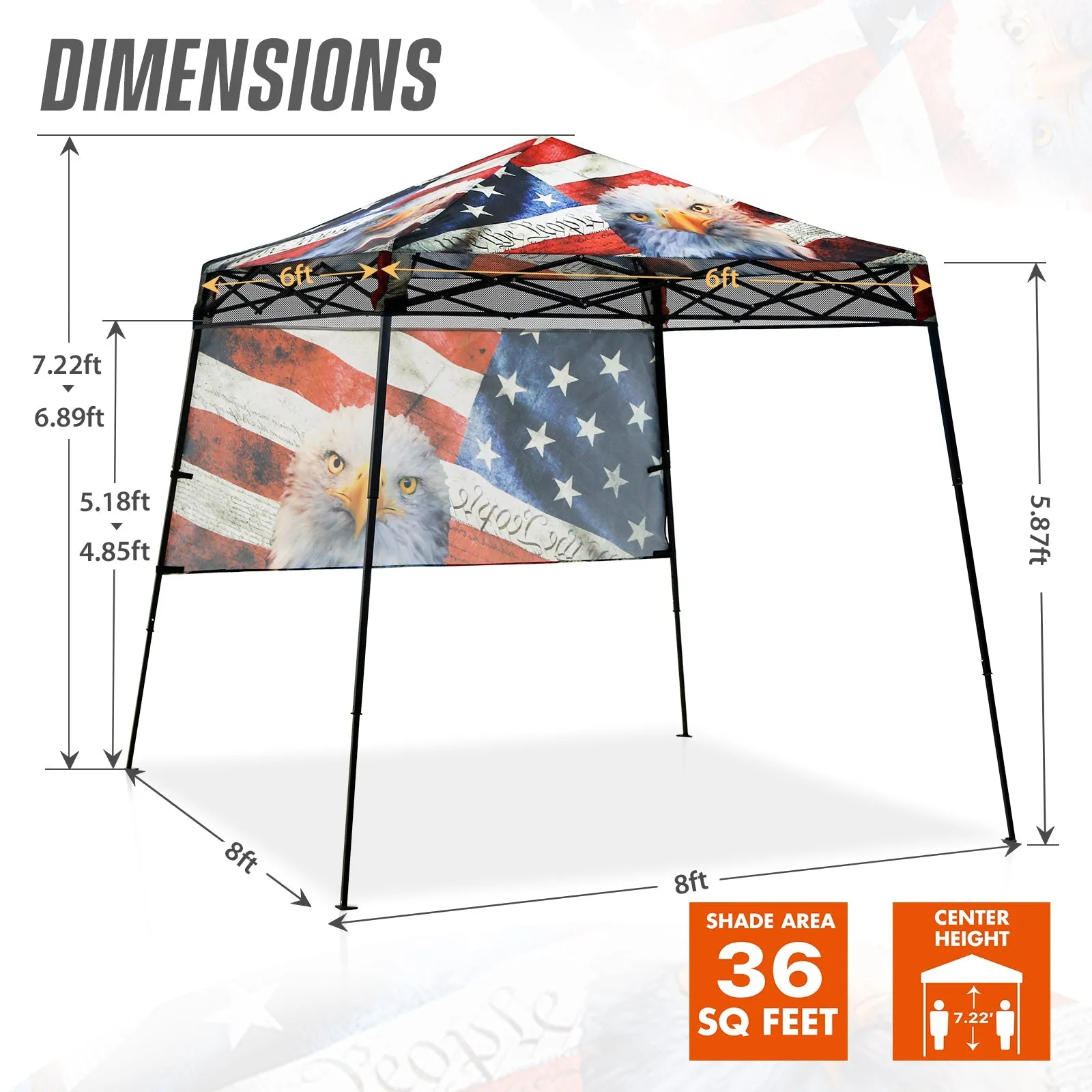 Eagle Peak SHADE GRAPHiX Day Tripper 8x8 Pop Up Canopy Tent with Digital Printed American Icon Top