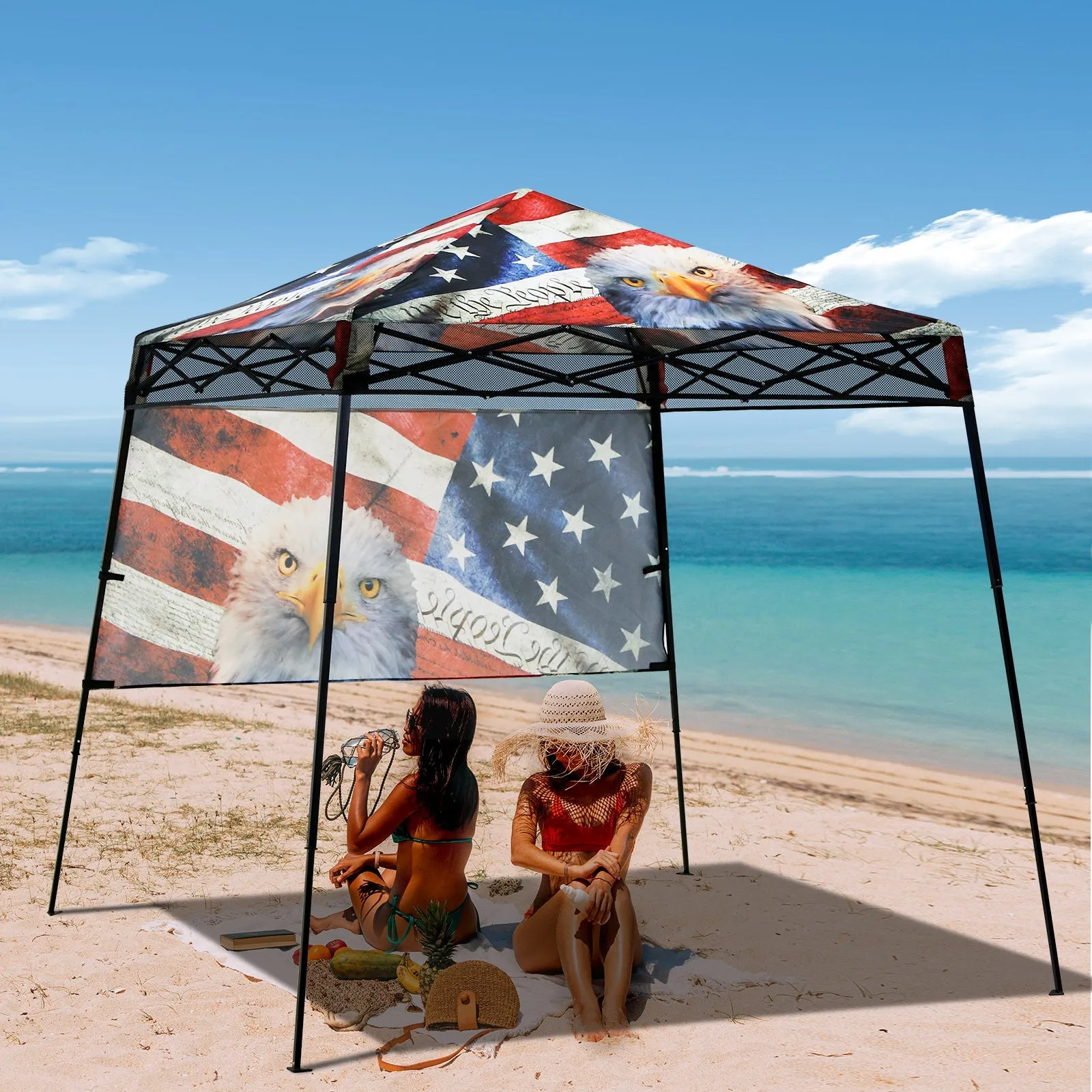 Eagle Peak SHADE GRAPHiX Day Tripper 8x8 Pop Up Canopy Tent with Digital Printed American Icon Top