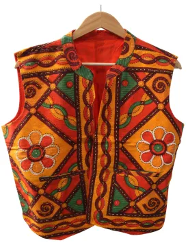 Handmade Floral Printed Sleeveless Kantha Jacket Unisex Fashion Wear Accessories