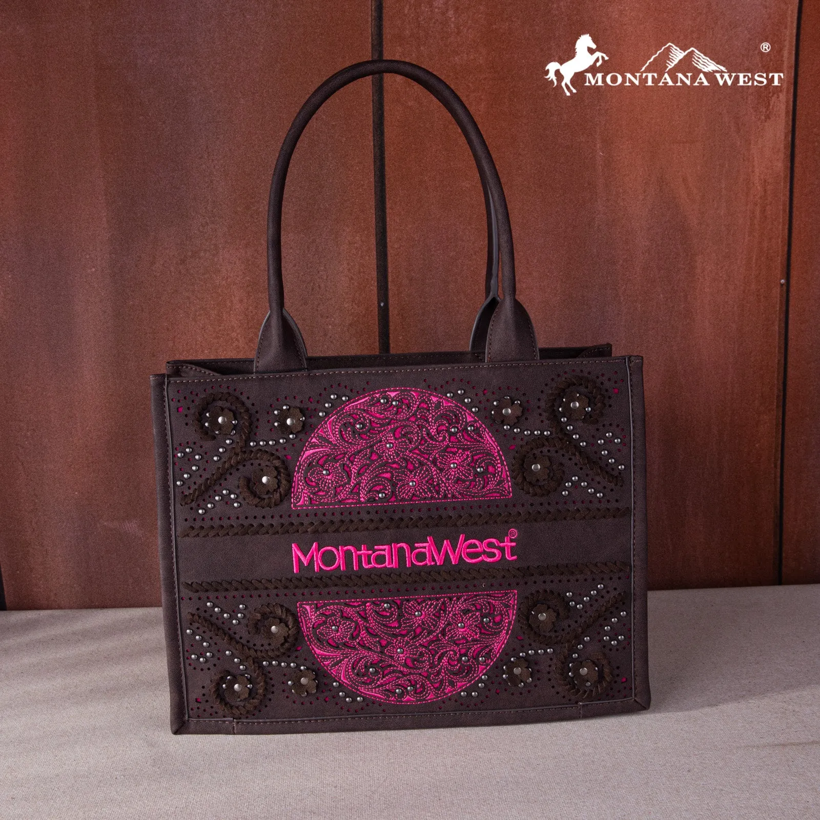 MW1266G-8119   Montana West Embroidered Cut-out Concealed Carry Tote