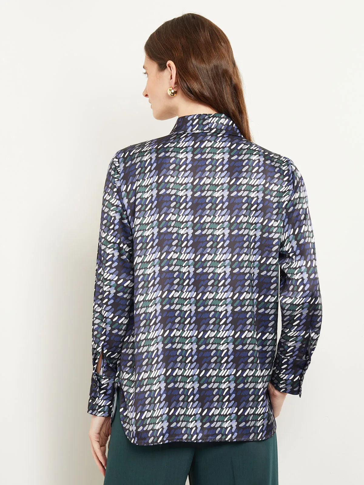 Tie Neck Crepe de Chine Printed Blouse