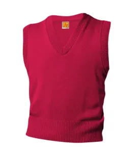 V-Neck Sleeveless Pullover - w/ School Logo - Lipstick