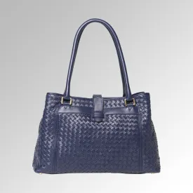 WOVEN NAPPA TRIPLE COMPARTMENT TOTE BAG